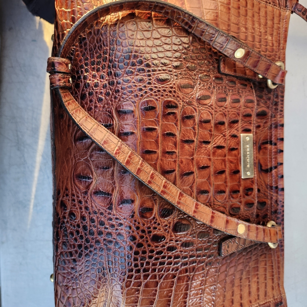 Brown Croc-Embossed Leather Tote Bag by Brahmin - Picture 7 of 15